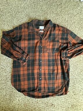 Women’s Orange/Brown and Black Plaid Button-Up Shirt